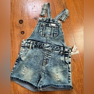 New Girl's 7 For All Mankind Acid wash denim Shortalls 4T
